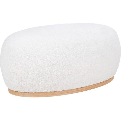 ROVIK - Pouf Ovale en Tissu Bouclé Blanc Socle en MDF (1/4)