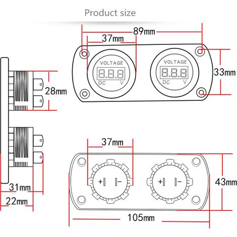 Voltmètre de voiture LED à double affichage numérique, jauge de tension 6-35V pour camion 12/24V SUV bateau marin (1/5)
