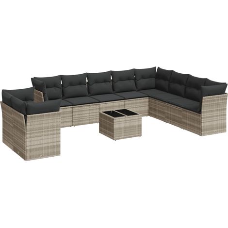 Maison Exclusive - Salon de jardin 11 pcs avec coussins gris clair résine tressée (1/3)