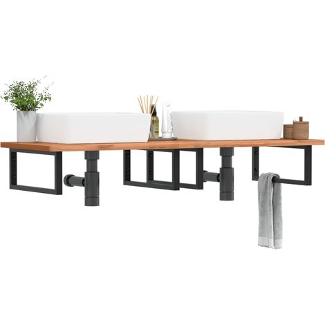 Waschbeckenregal Wandmontage Stahl und Massivholz Buche