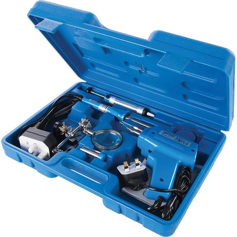 Silverline – Mallette de soudage 9 pcs – Fer à souder 100W – Température 390-450°C – Pistolet à souder 500-550°C – Pour réparations électroniques