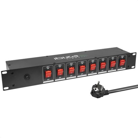 Boitier multiprise encastrable 19” à 8 Voies avec commutateur dédiés - Alliage Aluminium Noir - 8 Prises de Terre de Type E (1/4)