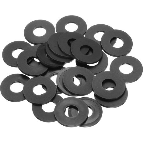 Rondelle Plate En Nylon M10, 24 Pcs 10mm ID 25mm OD 2mm Epais Joint D'Étanchéité En Plastique Espaceur Pour Vis De Fixation Brides Robinet Vannes De Tuyauterie, Noir (1/5)