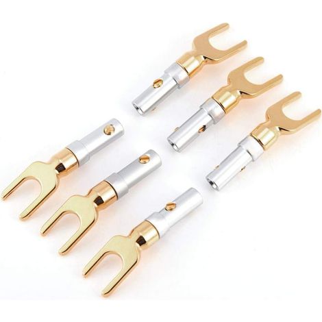 6 pièces plaqué Or 4mm Banane U Fourche Y connecteur de Pelle Haut-Parleur Fil connecteur Type de vis (1/5)