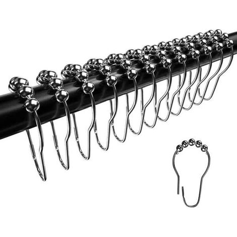 Crochets de rideau de douche en métal inoxydable avec roulettes, antirouille, ouverture facile, argentés (1/5)
