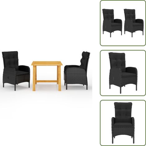 Sedie da giardino - vidaXL Set Mobili da Pranzo per Giardino 3 pz Nero - Tavolo da pranzo esterno