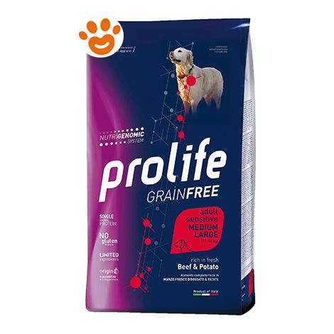 Prolife Dog Grainfree Sensitive Adult Medium Large Manzo e Patate  - Prolife Dog Grainfree Sensitive Adult Medium Large Manzo e Patate - Sacco Da 2,5 Kg