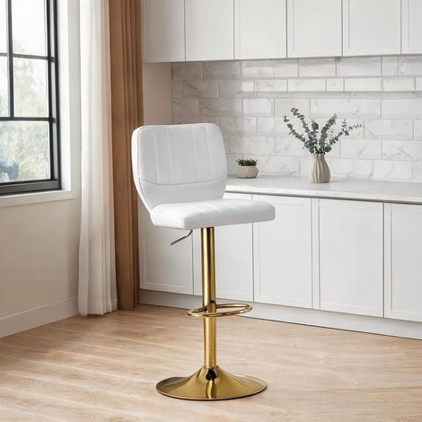 Tabouret de bar réglable en hauteur blanc et or en métal PU (1/5)