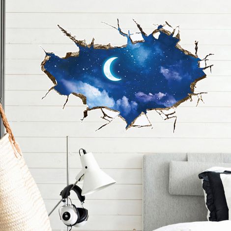 Lot de 2 stickers muraux 3D ciel étoilé panoramique, déco adhésive sol et mur pour salon, chambre, fond de commerce, autocollant astral lumineux (1/3)