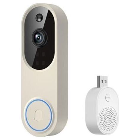 Sonnette vidéo sans fil 1080p avec récepteur, détection humaine par IA, communication vocale bidirectionnelle, vision nocturne et Wi-Fi 2,4 GHz. (1/5)