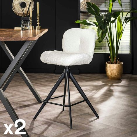 Tabouret de bar pivotant en bouclette blanche (lot de 2) GALWAY (1/3)