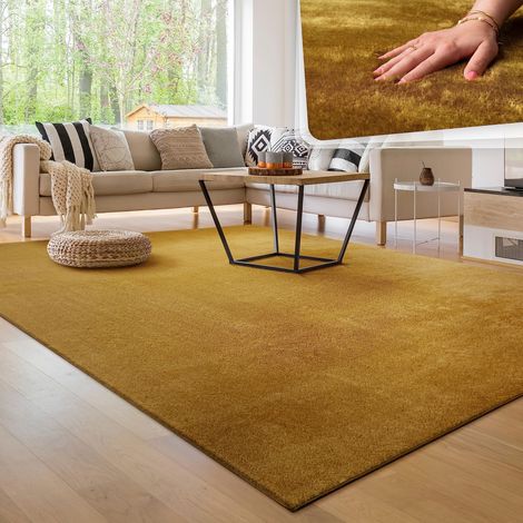 Tapis Salon Moelleux Ultra Doux à Poils Courts - Antidérapant, Lavable, Confort Idéal pour Salon et Chambre, Dimension:160x220 cm, Couleur:Jaune (1/5)