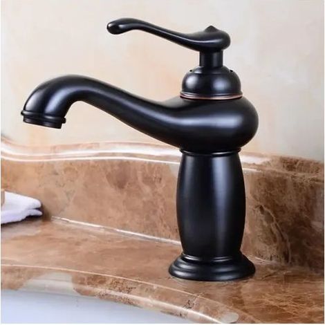 Robinet Rétro de Lavabo Évier en Laiton Céramique Robinet Antique Vintage Mitigeur Robinet d'Eau Froide/Chaude Remplacement Décoration pour Cuisine Salle de Bain Noir (1/3)