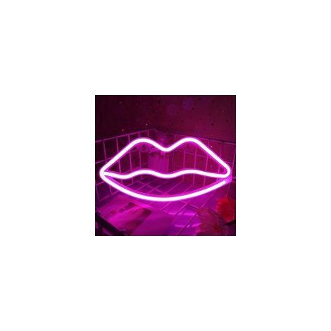 LED-Neonreklame, dekorative Neonwandleuchte, Stimmungsbeleuchtung, batterie- und USB-betrieben, pinke Lippen - Crezuo