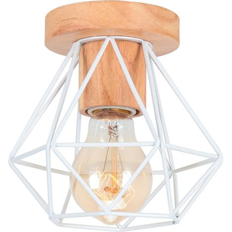 – Plafonnier vintage rétro E27 en métal et bois – Abat-jour cage diamant 16x15cm – Pour chambres et restaurants – Tension 220-240V (1/5)