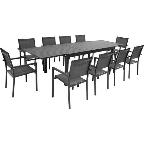 VENEZIA Set di mobili da giardino allungabili 180/300 in textilene grigio 10 posti - alluminio antracite (1/5)