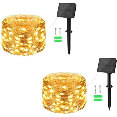 Lot de 2 Guirlande Lumineuse Exterieure, 5M 50LED Guirlande Solaire 8 Modes IP65 Étanche Solaire Lumineuse Decoration pour Jardin, Patio, Chambre, Balcon, Mariage, Fête, Noël (Blanc Chaud) (1/5)