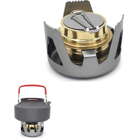 article - Mini réchaud à alcool portable pour le camping - Kit de cuisine ultraléger - Réchaud à alcool portable - Réchaud simple - Gris - 97 x 97 x 65 mm - Idéal pour le camping, la randonnée, le tre (1/4)