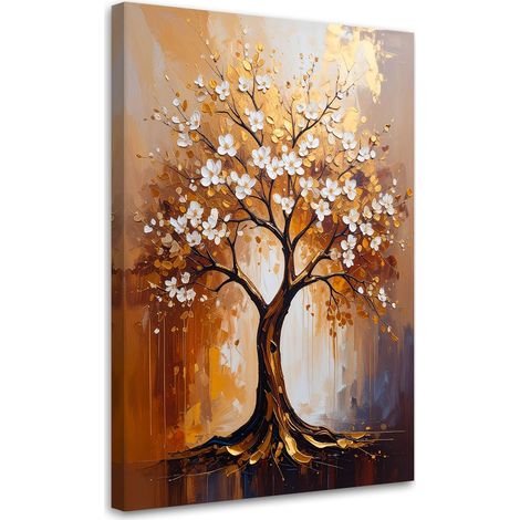 Quadro su tela, Albero della vita dorato Fiori Astrazione - 80x120 (1/2)