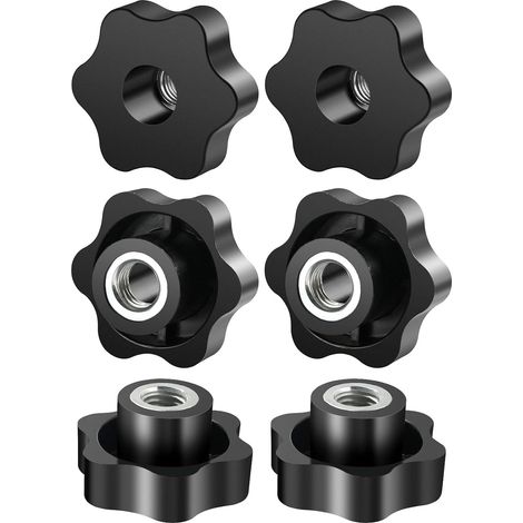 6 Pièces - Écrou à Poignée Étoilée - Vis Moletée M12 - Serrage Manuel Sans Outil - Pour Machines et Meubles - Noir - 50x12mm (1/5)