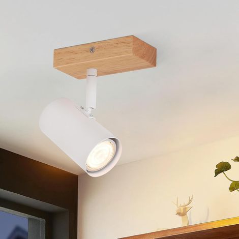 GBLY Plafonnier blanc à  spot en bois et métal rétro moderne avec douilles GU10, orientables à 350° pour éclairer différentes zones du salon, de la chambre, du bureau  - Ampoules non incluses