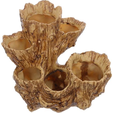 Pot de Fleurs Imitation Souche Bois Flotté 6 Trous pour Succulentes et Cactus, Résine Solide Couleur Bois, Pot Décoratif D’intérieur Drainage, pour Bureaux et Petits Espaces (1/5)
