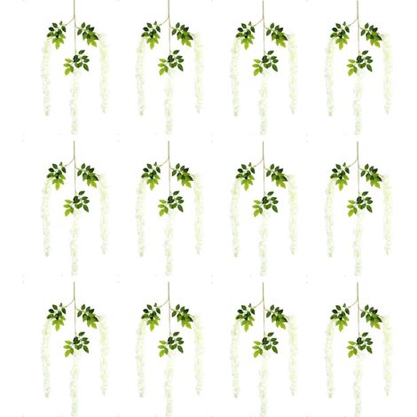 12 fleurs de glycine artificielles, denses, blanc crème, branches retombantes pour la décoration de mariages, jardins et fêtes (1/5)