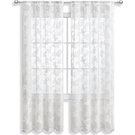 Lot de 2 rideaux à rouleau blancs semi-transparents, modernes, pour chambre à coucher, rideaux pour chambre à coucher et salon, rideaux à oeillets (100 x 130 cm) (1/5)