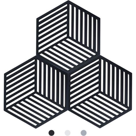 Lot de 3 Dessous de Plats Kitchen Pot Coaster de Protection en Silicone (Noir, Raya Hexagonal: 160x138x8mm) (1/5)