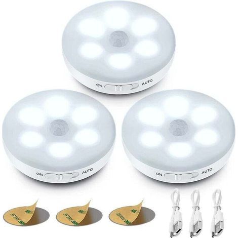Veilleuse LED Automatique,Lampe A Detecteur de Mouvement Interieur,Lampes LED Sans Fil,3 Modes (Auto/On/Off) ,LED Lampe de Placard, Rechargeable Lampe USB pour Vitrines, Cuisine, Coiffeuse, Couloir [C (1/5)