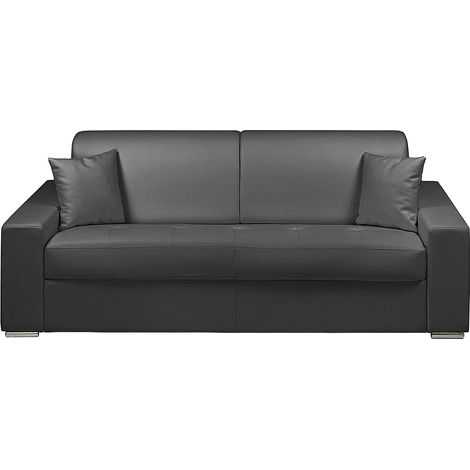 Divano letto 3 posti a ribalta Letto con doghe larghe 160 cm Materasso 14 cm Similpelle Nero - EMIR
