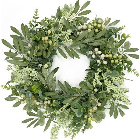 Couronne décorative verte 45 cm, couronne de Noël avec eucalyptus et baies, pour porte d’entrée, porche, mur et fenêtre, fêtes et mariage (1/4)