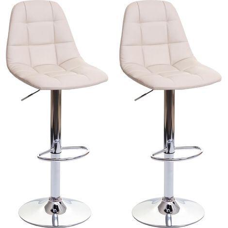 2x taburetes de bar trona con base sintética color crema y estructura de acero cromado 040000104