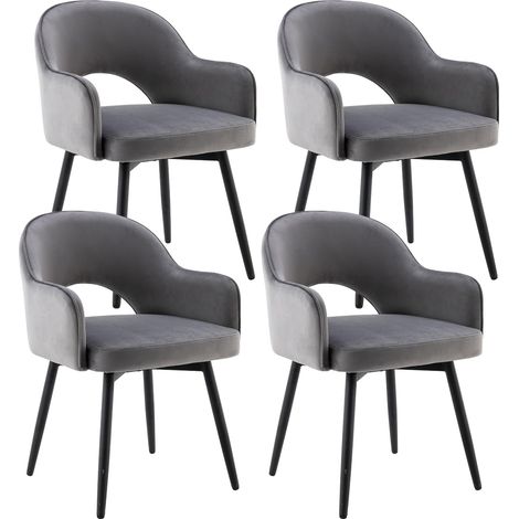 Wahson Set of 4 Velvet Swivel Dining Chairs, Modern Kitchen Corner Chairs with Hollow Backrest for Living Room and Restaurant, Grey