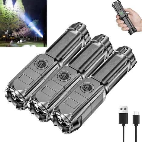 Lampe torche LED puissante, lampe torche LED puissante avec fonction zoom, lampes torches LED rechargeables de 900 000 lumens, éclairage tactique ultra-lumineux, pour le camping et la maison (lot de 3 (1/5)
