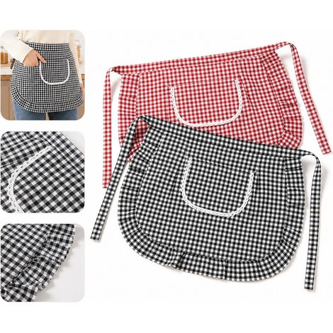 1 Pièce Noir et Bordeaux Petit Format Demi-Tablier de Cuisine Coton et Lin Déperlant 32 x 25 cm 0,1 kg Cuisine Café Service (1/5)