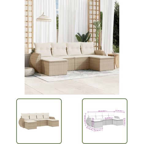 The Living Store 6-tlg. Garten-Sofagarnitur mit Kissen Beige Poly Rattan - Gartenmöbel - Outdoor Möbel - Rattan Gartenmöbel - PE-Rattan - Lounge Set (1/3)