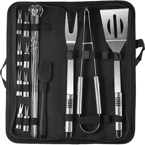 16 Stück Edelstahl-BBQ-Grill-Segeltuchtaschen mit Grillzubehör – Grillwerkzeuge für das Grillen zu Hause und im Freien