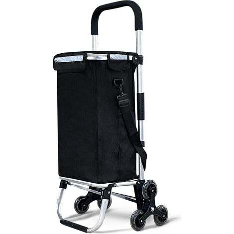 VOUNOT® Aluminium Einkaufstrolley Treppensteiger, Trolly Einkaufswagen Klappbar, mit 6 Räder und Kühlfach, Wasserdicht, 50L, Schwarz