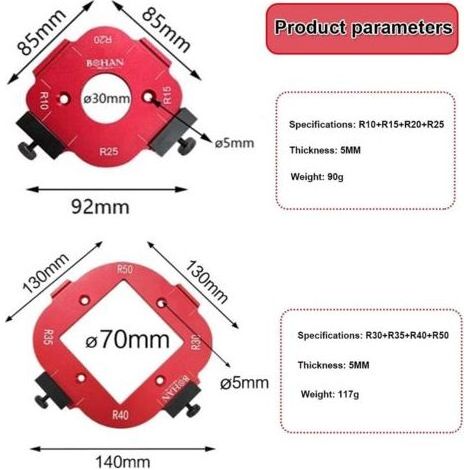 Lot de 2 Gabarit Defonceuse a Bois, Gabarit Défonceuse pour Défonceuse R10 R15 R20 R25 R30 R35 R40 R50, Gabarit Plan de Travail, Gabarit Positionnement D'angle D'arc 4 en 1 (1/5)