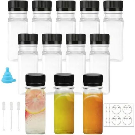 12 Mini Plastic Bottles, Plastic Juice Bottles, Reusable Bottles, Fruit Juice Bottles, Food Grade Transparent PET, With Airtight Cap, for Water, Coffee (1/5)