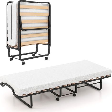 COSTWAY Folding Bed with Mattress Roll Away Guest Bed Adult (1/5)