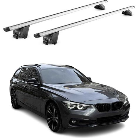 OMAC Barres de toit aluminium certifiées TÜV pour BMW Série 3 Break F31 G21 2012-2026 – Pour rails de toit intégrés – Rainure en T – Charge max 100 kg – 2 antivols Argent (1/5)