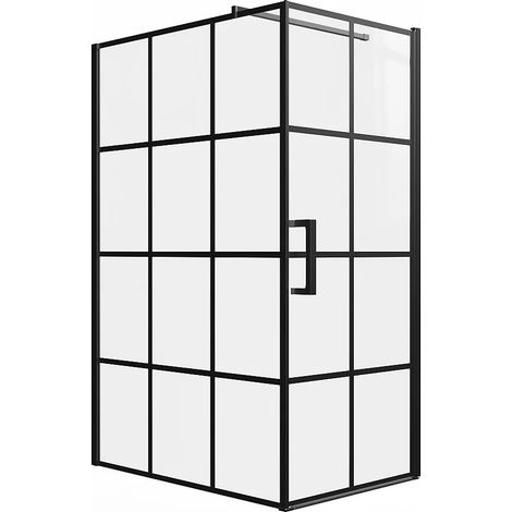 Paroi de douche fixe avec porte pivotante serigraphiée noir mat - 120 x 80 x 190 cm - CAPARICA (1/5)