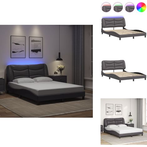 Cadre de lit avec LED sans matelas gris 140x200 cm - Lit Plateforme - Lit Design - Lit Avec Éclairage Led - Cadre Lit Gris - Tête De Lit Rembourrée (1/5)