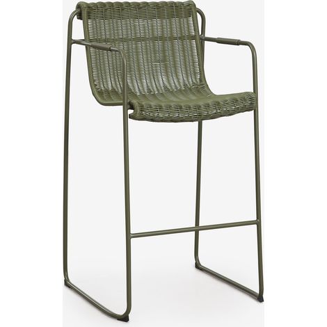 Tabouret de jardin haut empilable avec accoudoirs en rotin synthétique et acier Revia SKLUM Vert Olive Intense ↑75 cm (1/5)