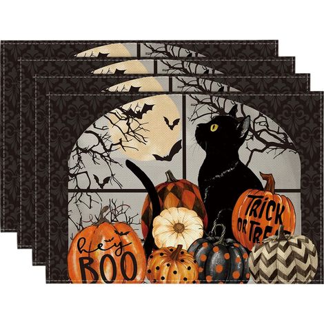 Lot de 4 Sets de Table Halloween Boo Chats Citrouilles 30x45 cm (1/5)