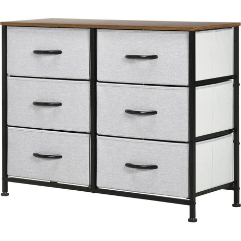 Kommode Sideboard Mit 6 Klappbaren Stoffschubladen, Schubladenschrank Mit Arbeitsplatte, Mehrzweckschrank, Grau