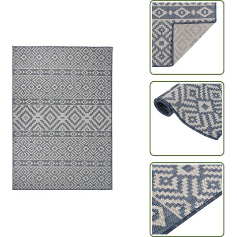 Outdoor-Teppich Flachgewebe 160x230 cm Blau Gestreift - Outdoor-Teppich - Terrassenteppich - Balkonteppich - Polypropylen Teppich - Wetterfest (1/5)