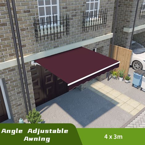 Greenbay 4 x 3m Garden Patio Outdoor Retractable Manual Awning Canopy Sun Shade Shelter Angle Adjustable Wine Red (1/5)